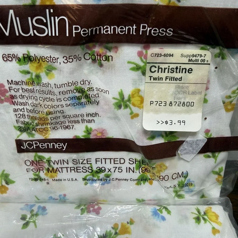Vtg Sheet Twin Set Flat Fitted Christine Floral Muslin Perm Press Cottagecore